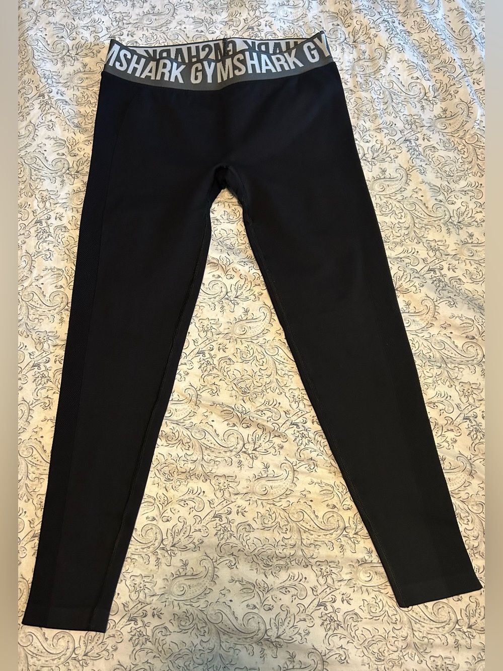 Gymshark Black Leggings with Grey Branded Waistband - Size M - Ankle length